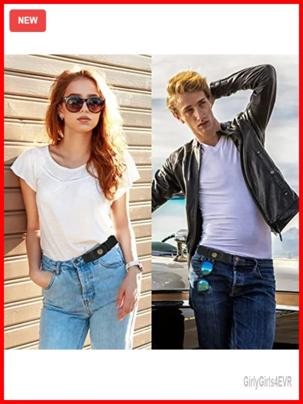 No Buckle Invisible Elastic Belt for Men Women 2 Pack - Adjustable Stretch